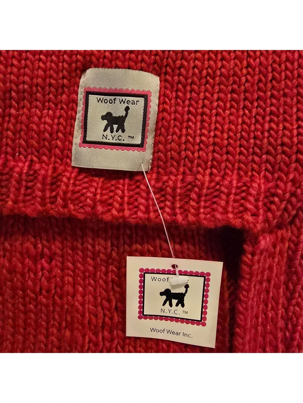 Woof Wear NYC Red Knitted Dog Sweater with Cable Knit Pattern